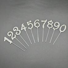 1 chiếc hợp kim lấp lánh đính đá số 0-9 trang trí bánh kem trang trí tiệc sinh nhật cưới vàng bạc - Bạc - Xem 1