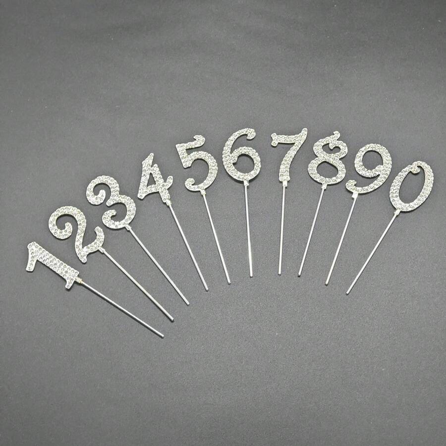 1 chiếc hợp kim lấp lánh đính đá số 0-9 trang trí bánh kem trang trí tiệc sinh nhật cưới vàng bạc - Bạc - Xem 1