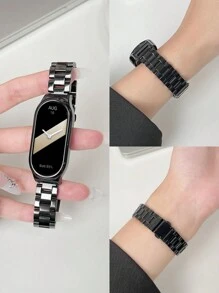 2-In-1 Solid Stainless Steel Watch Band & Protective Case Suit For Xiaomi Mi Band 3/4/5/6/7/8/9, Redmi Band 2, Compatible With NFC/Mi Smart Band 9/8 Active - Black - View 11