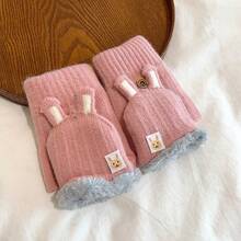 1 đôi Găng tay hở ngón đan tai thỏ hai lớp, ấm áp và chống gió cho hoạt động ngoài trời mùa thu/đông - Nhiều màu - Xem 6