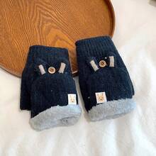 1 đôi Găng tay hở ngón đan tai thỏ hai lớp, ấm áp và chống gió cho hoạt động ngoài trời mùa thu/đông - Nhiều màu - Xem 8