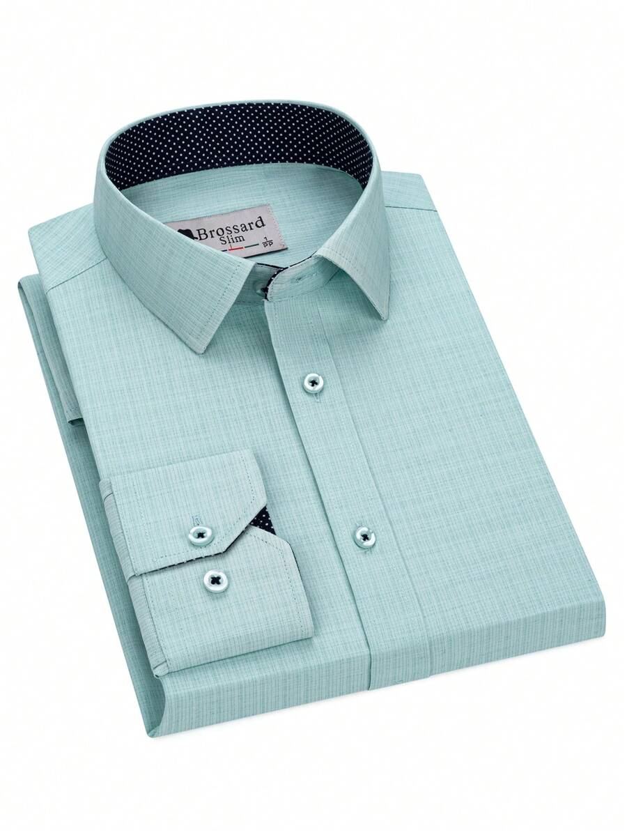 Men's Casual Shirt Sophisticated Style For Social Occasions 45% Polyester 35% Cotton 20% Viscose - 薄荷綠 - 查看 1
