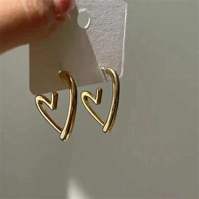1 par de aretes de forma de corazón hueco, color dorado, aretes de moda para mujeres, regalo de vacaciones para el Día de San Valentín