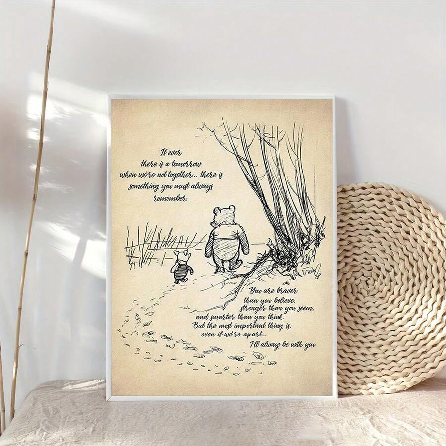 1 件小熊维尼励志名言印刷品 - 艺术装饰风格字母主题海报，适用于家庭、卧室、客厅 - 无框肖像墙艺术挂饰 - 室内和室外海报 - 彩色 - 查看 1