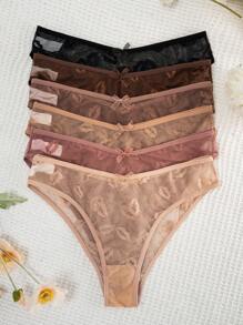 Set de 6 bragas cómodas con estampado de labios y moño para mujeres