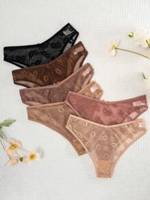Set de 6 bragas cómodas con estampado de labios y moño para mujeres