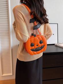 Sac à l'épaule et mode pour Halloween, sac à bandoulière à tête de citrouille de dessin animé mignon et de grande capacité, sac à main texturé parfait pour les fêtes d'Halloween, la mode gothique et les costumes