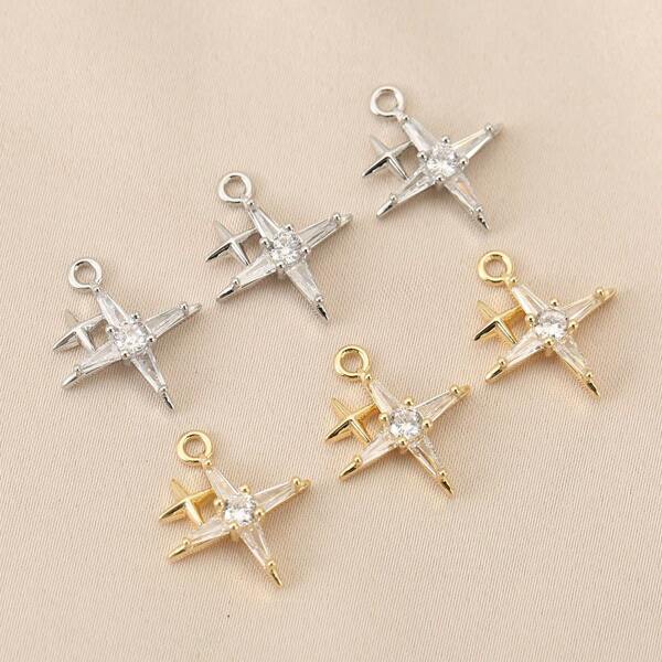 3 Pieces Of DIY Fashion Star Pendant Copper Inlaid Zirconia Plated 18K Gold Silver Jewelry Pendant