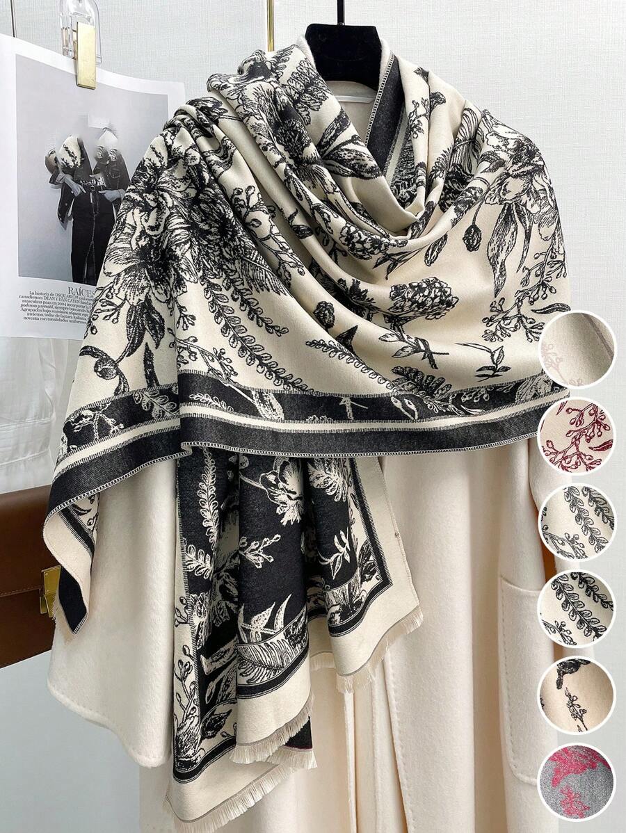 FADZOYLE 1件花卉圖案披肩圍巾 Pashmina 披肩女款中性款 冬秋保暖柔軟 外套搭配 日常使用 優雅正式 晚宴禮物配件 - 圍巾 - 查看 1