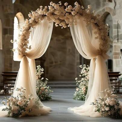 1 件浪漫雪纺纱面纱拱门窗帘适用于户外婚礼、婚礼仪式、新娘送礼会和派对装饰最佳礼物、婚礼装饰、家居装饰、房间装饰派对礼物新娘