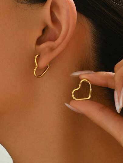 1 par de aretes de aro de acero inoxidable con diseño de corazón de moda para mujeres, para decoración diaria, San Valentín, mamá, madre, Día de la Madre, regalo