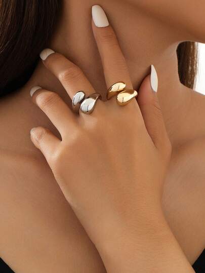 1枚不对称水滴戒指，简约合金戒指，适合派对和聚会佩戴，送给姐妹的礼物