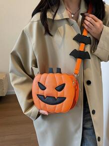 Sac à l'épaule et mode pour Halloween, sac à bandoulière à tête de citrouille de dessin animé mignon et de grande capacité, sac à main texturé parfait pour les fêtes d'Halloween, la mode gothique et les costumes