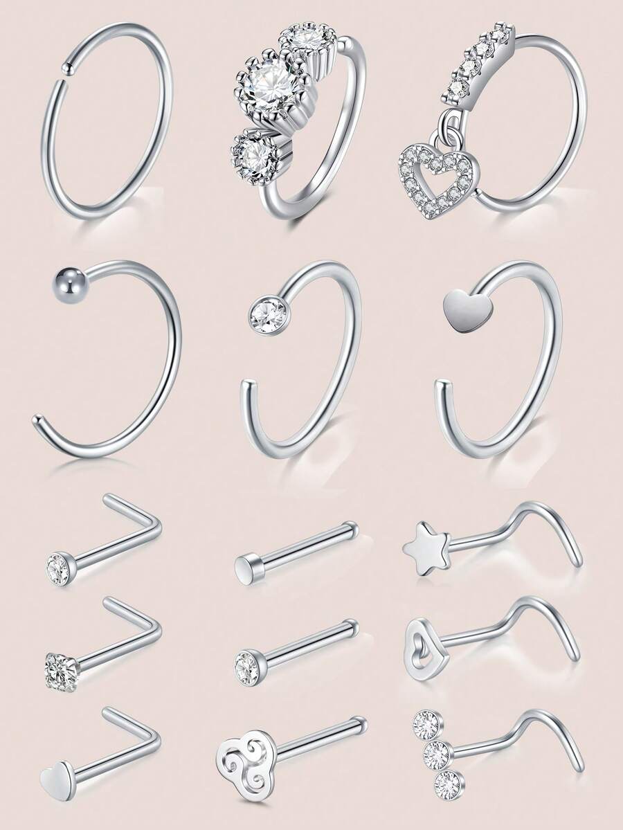 CIZME 15PCS Nose Rings Nose Rings Hoops Nose Studs Nose Rings Stainless