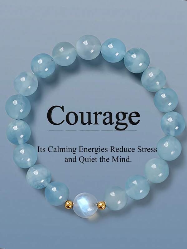 1 Stück Armband mit Aquamarin und weißen Kristallen - Glück, Beruhigung, Frieden, Liebe, heilende Kristalle spiritueller Schutz Meditations-Schmuck - perfekte Geschenke