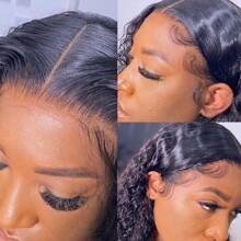 Brazilian 13x4 Transparent Jerry Curly Lace Front Human Hair Wig 4x4 Deep Curly Wave Lace Frontal Wigs Pre Plucked With Baby Hair180 Density Wig Remy Hair Bling Hair - Natural Black - 查看 7