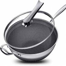 13.4Inch Double Sided Screen Honeycomb Wok Non Stick Stainless Steel Kitchen Frying Pan With Nonstick Honeycomb Coating, Large Non Stick Skillet For Cooking, For Gas Stove, Induction Cooker, Ceramic Stove - 黑色 - 查看 2