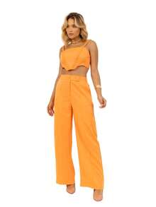 Elegant Women's Cropped Top And Tailored Trousers Set - trái cam - Xem 1