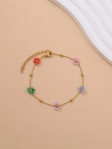 1 Bộ trang sức làm thủ công vòng cổ và vòng tay đính hạt hoa phong cách Bohemian, thép không gỉ, khoảng cách ngẫu nhiên và màu sắc hỗn hợp - hoa bện - Xem 12
