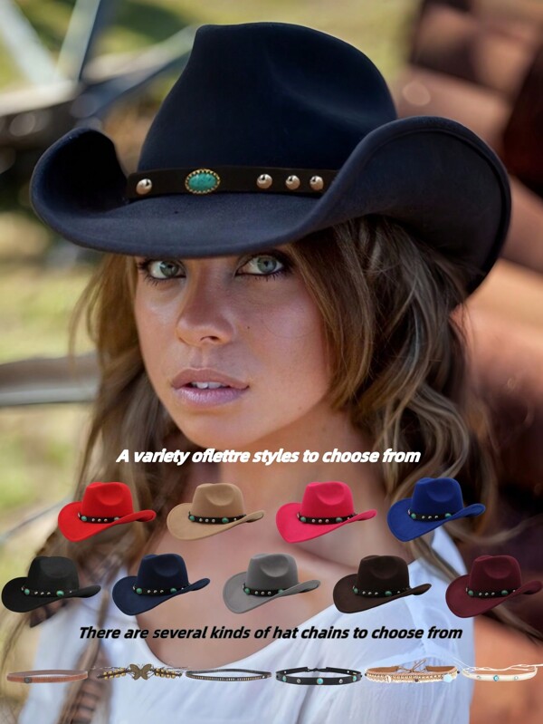 1 peça de chapéu da moda feminina, chapéu de jazz texturizado de alta qualidade em formato de coração com cinto de couro moderno e decoração de cinto de metal, chapéu à prova de vento para ciclismo ao ar livre, estilo versátil, chapéu de festa, corrente de cinto moderna, estilo versátil, pode ser combinado com chapéu, chapéu de palha, chapéu de jazz