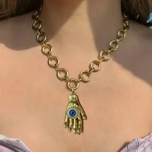 时髦珐琅饰品时尚项链女士金色邪眼吊坠项链幸运美学土耳其度假派对配饰女士派对微型密镶项链珠宝礼物圣诞派对 - Y項鍊 - 查看 9