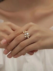 LOVESSOM S925 Sterling Silver Moissanite Ring, Starry Sky Style, Elegant Luxury Women's Ring, Jewelry Gift, Suitable For Wedding, Party, Christmas, Halloween, Anniversary And Other Occasions, Anniversary Gift - Silver - View 4