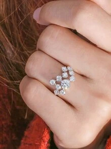 LOVESSOM S925 Sterling Silver Moissanite Ring, Starry Sky Style, Elegant Luxury Women's Ring, Jewelry Gift, Suitable For Wedding, Party, Christmas, Halloween, Anniversary And Other Occasions, Anniversary Gift - Silver - View 5