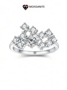 LOVESSOM S925 Sterling Silver Moissanite Ring, Starry Sky Style, Elegant Luxury Women's Ring, Jewelry Gift, Suitable For Wedding, Party, Christmas, Halloween, Anniversary And Other Occasions, Anniversary Gift - Silver - View 2