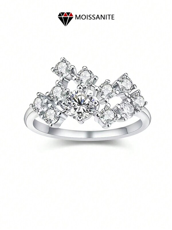 LOVESSOM S925 Sterling Silver Moissanite Ring, Starry Style, Elegant Luxury Ring For Women, Jewelry Gift, Suitable For Weddings, Banquets, Christmas, Halloween, Anniversaries, Anniversary Gifts