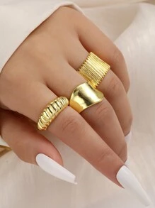 3pcs Exaggerated Asymmetrical Women Rings Set, Casual Daily Wear & Gift For Girlfriend - Style 7 - View 1