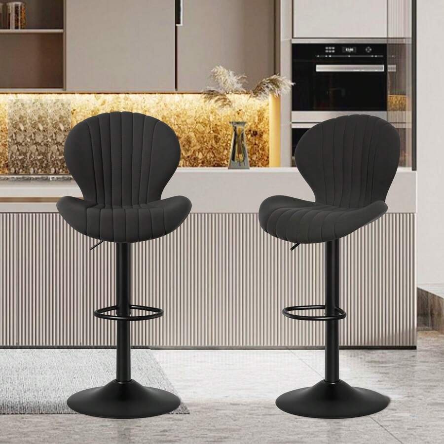 Nalupatio 2 PCS Modern Swivel Bar Stools, 360° Adjustable Counter Height Bar Stools With Backrest And No Armrests Black, Suitable For Bars, Kitchens, Restaurants - 黑色 - 查看 1