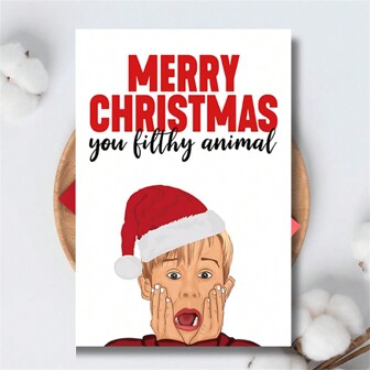 1张圣诞贺卡（节日贺卡）——印有“圣诞快乐”字样，配有圣诞老人帽和节日祝福语，附赠随机颜色信封，是送给家人朋友的完美圣诞礼物，也适用于任何圣诞场合。