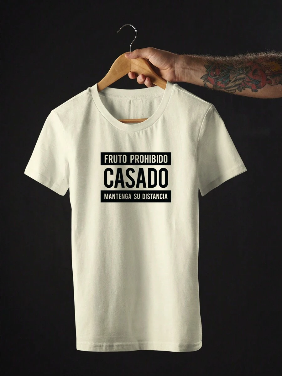 Men's Streetwear T-Shirt Funny Phrases Forbidden Fruit Skater 100% Cotton Thread 30.1 Various Colors - Màu be - Xem 1