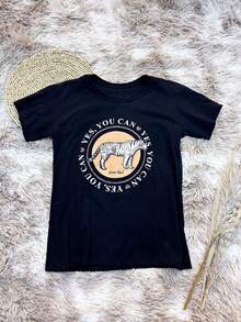 Women's Printed T-Shirt You Can - 黑色 - 查看 1