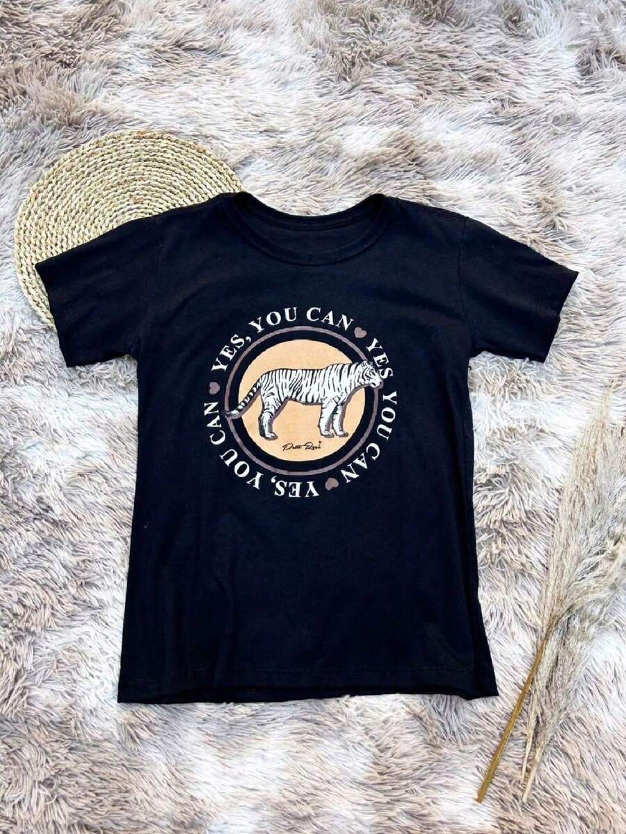 Women's Printed T-Shirt You Can - 黑色 - 查看 1