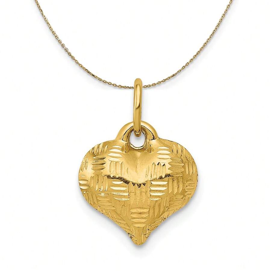 The Black Bow 14k Yellow Gold Textured Puff Heart (6mm) Necklace