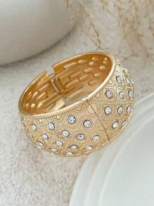 1 peça Pulseira de punho de decoração de pérola barroca vintage simples, pulseira de strass larga e grossa de ouro e prata, pulseira de pulso de mola dupla face de alta qualidade para mulheres, joias empilháveis multifuncionais, adequadas para decoração diária, joias para festas e banquetes, joias para presente de feriado