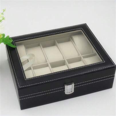 10 Compartments High-Grade Leather Watch Collection Storage Box Black Valentine Day Back To School Dormitory Storage