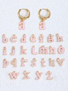 1 Pair Fashion Pink Letter Earrings Girls Cute 26 Letter Pendant Earrings Birthday Gift - Pink - View 1