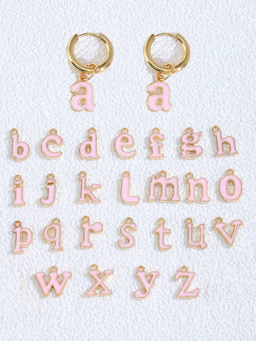 1 Pair Fashion Pink Letter Earrings Girls Cute 26 Letter Pendant Earrings Birthday Gift - Pink - View 1