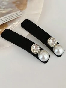 Bộ 4 kẹp tóc đính đá và ngọc trai nhung đen thanh lịch mùa đông, phụ kiện sợi polyester sang trọng (polyester), mùa thu/đông - Nhiều màu - Xem 12