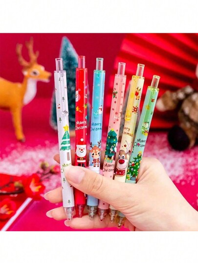 1set/1pc Random Color Cartoon Cute Christmas Gel Pen Student Brush School Signature Pen 0.5mm Large Capacity Pen Office Gift/Some Accessories, Colors, Written Words, Patterns, Shapes Are Random