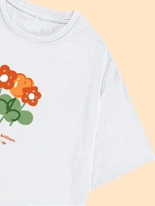 T-Shirt Flowers With Phrases Women's Blouse Print Casual Premium Comfort Streetwear - 白色 - 查看 4