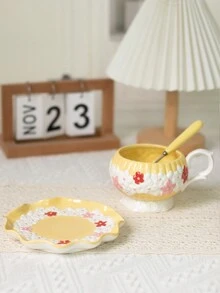 1 套欧式手绘花卉陶瓷咖啡杯碟（带勺子），送给男朋友/丈夫的礼物