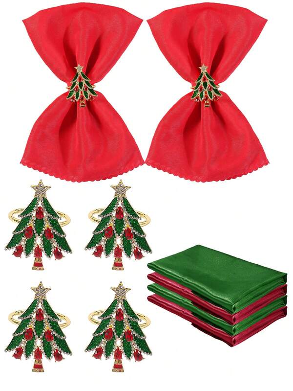 8 pièces Anneaux de serviette d'arbre de Noël rouge rubis pour cadeaux de fête de Noël, décoration de table de mariage