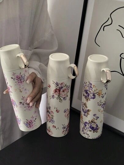 1pc 500ml/16.91oz Flower Series Vacuum Insulated Water Bottle, Double Wall Stainless Steel Tumbler With Lid, Travel Mug For Outdoor Sports, Gym, Car, Holidays And Birthdays