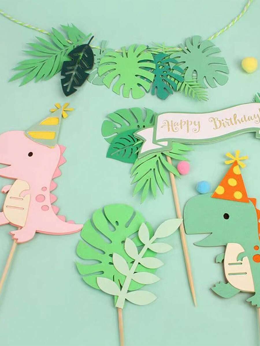 7pcs Paper Tropical Palm Leaf Cake Toppers Food Safe Holiday