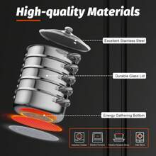 Stainless Steel Steamer 5 Layers Cooking Pot 26cm/28cm/30cm Steam Cooker Soup Pot Cooking Steam Pot With Glass Lid Pressure Cooker For Home Cookware