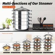 Stainless Steel Steamer 5 Layers Cooking Pot 26cm/28cm/30cm Steam Cooker Soup Pot Cooking Steam Pot With Glass Lid Pressure Cooker For Home Cookware