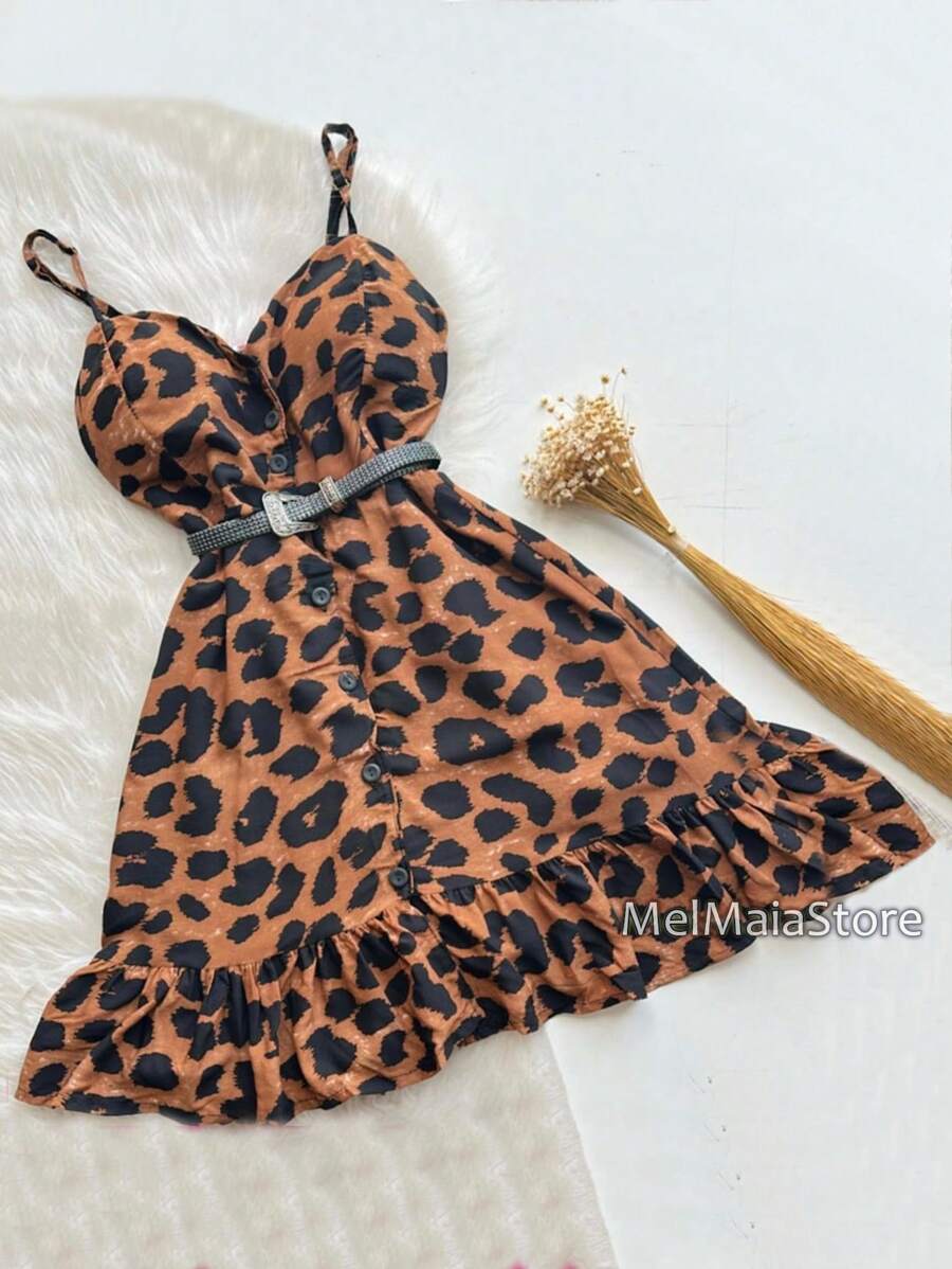 Short Ruffled Dress With Elastic Buttons At The Back Printed Summer